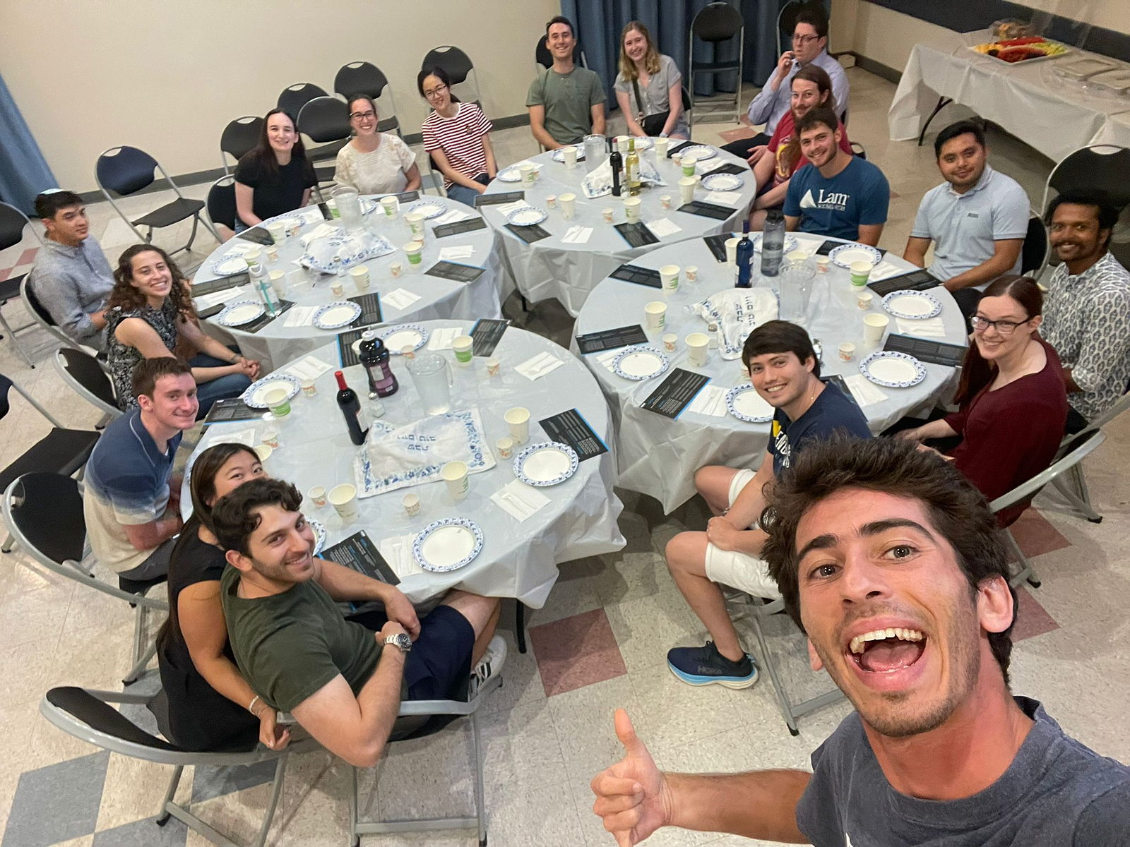 A group photo in Hillel branded hooded blankets