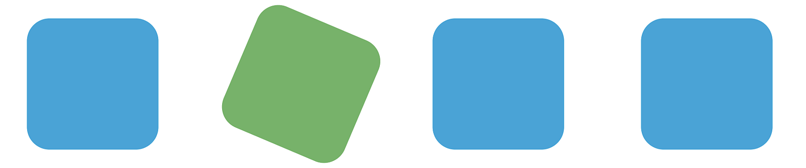 graphic element: three blue squares, one green square on an angle