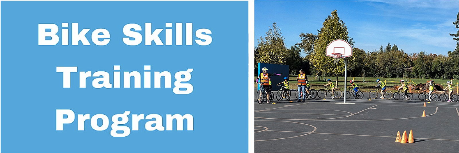 Bike Skills Training Program with kids on bikes practicing skills.