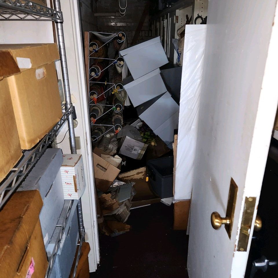 Image of damage to collections in the storage area of the Museum.