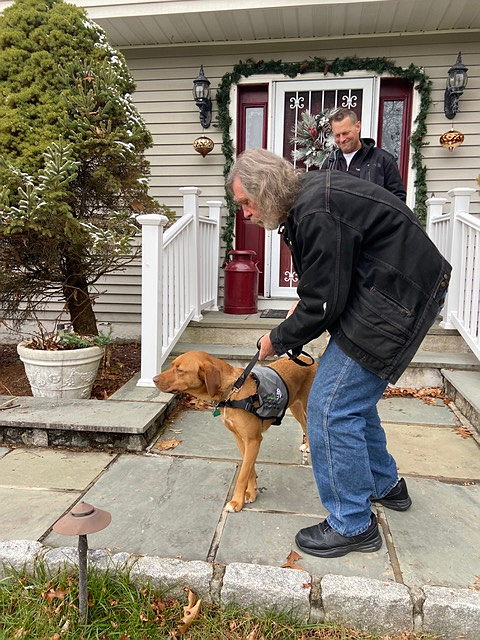 Bob , a veteran & Callie are a service dog team. We rescued Callie from a shelter and trained her to become a service dog.