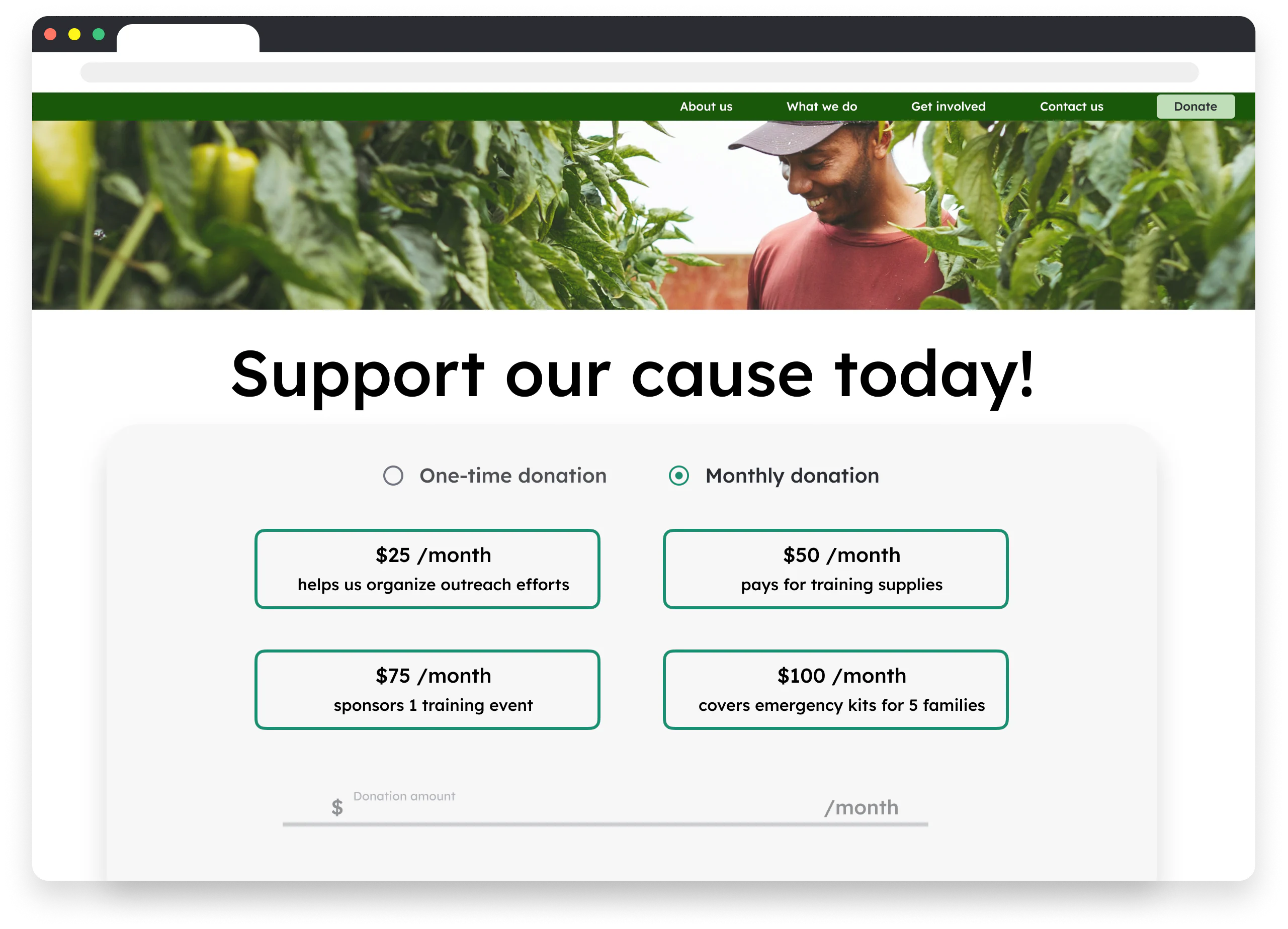 have supporters give directly on site with customizable donation forms for your website