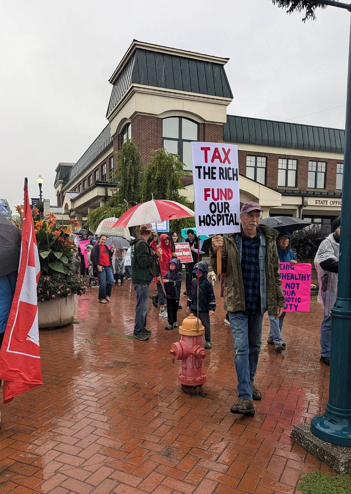 people impacted by medicaid cuts marching. Tax the rich, fund our hospital