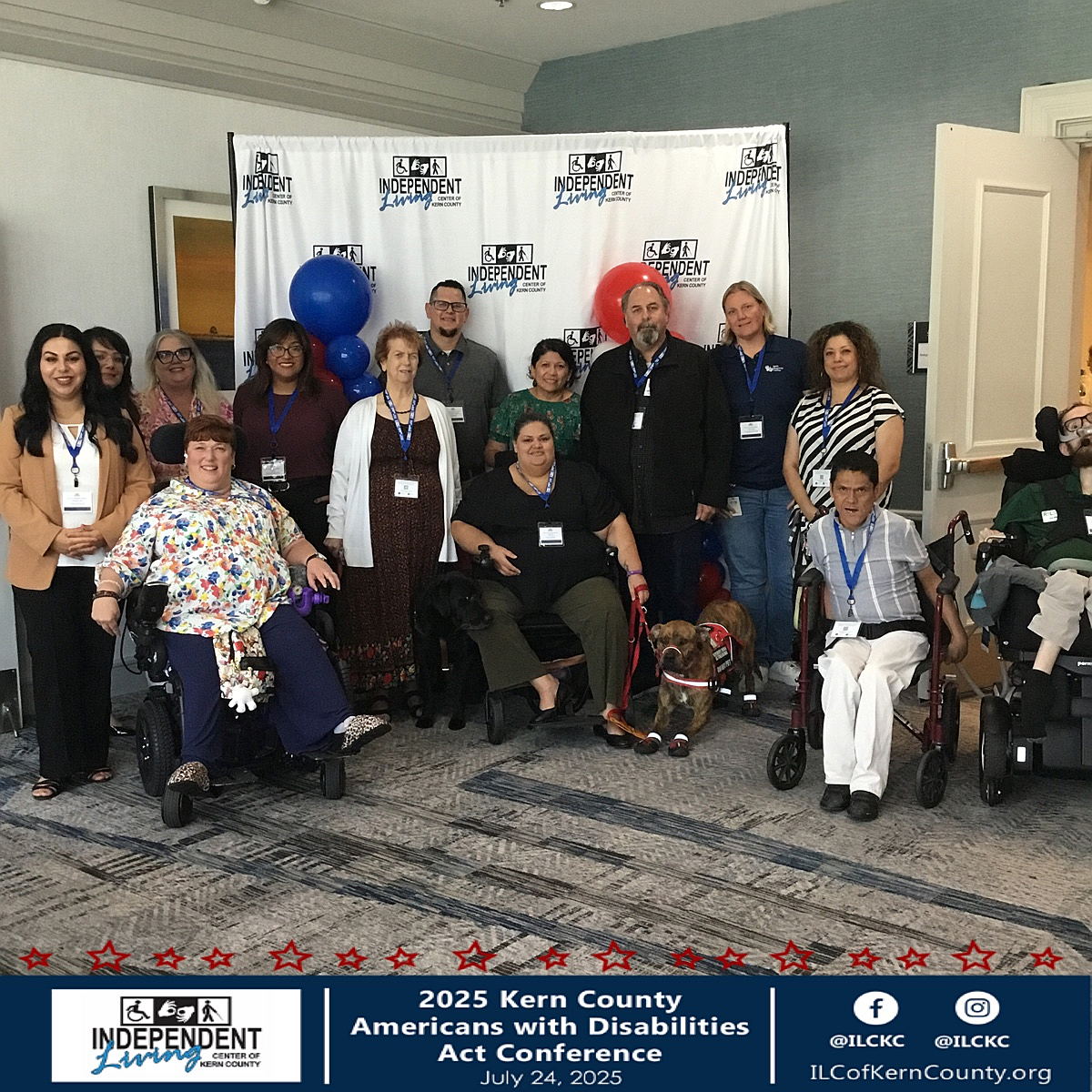 Staff from Kern Regional Center with clients, four who are in wheelchairs, at the KC ADA Conference