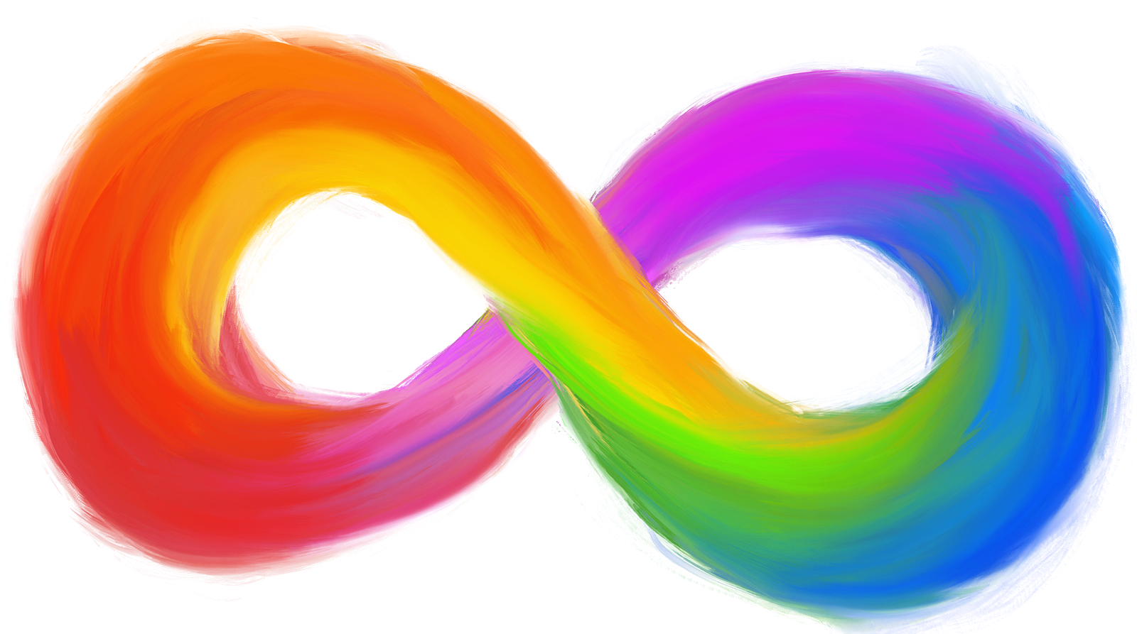 Artistic neurodiversity symbol; infinity symbol painted in rainbow colors