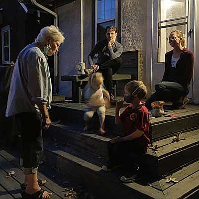 Brigid visiting with neighbors