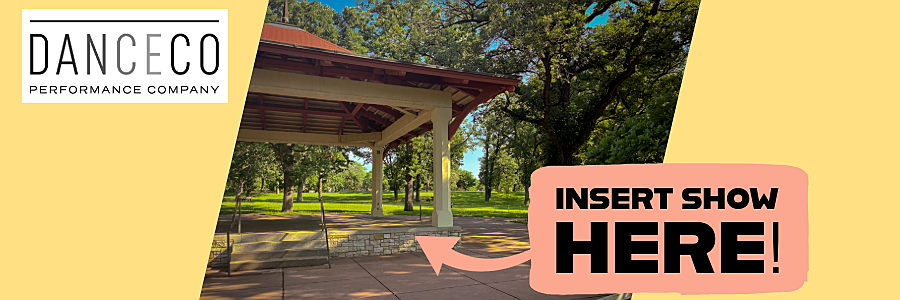 The DanceCo logo and an image of the Minnehaha Falls Bandstand with test, Insert Show Here. 