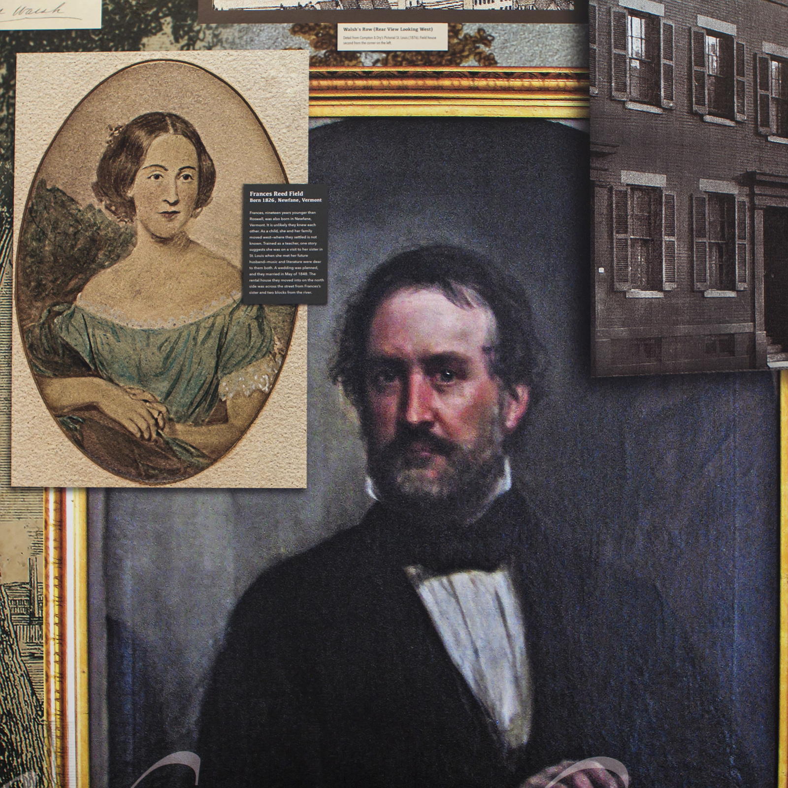 Image of Roswell Field, attorney for Dred & Harriet Scott with inset of Frances Field.