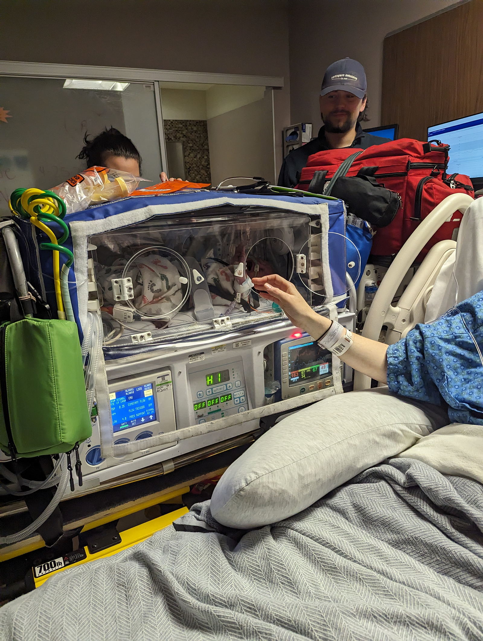 baby in ambulance bassinet