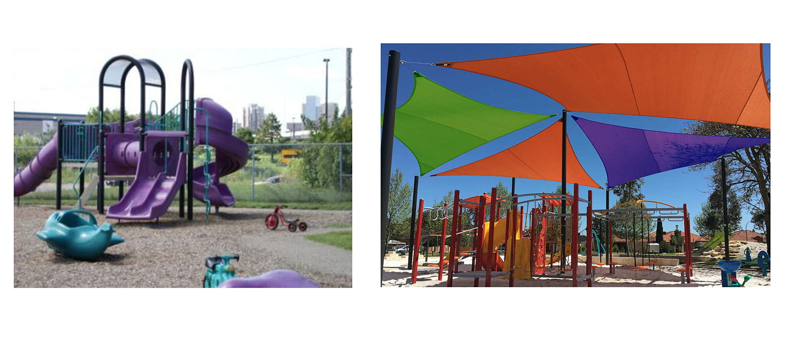 Current playground and example of shade structure with sails