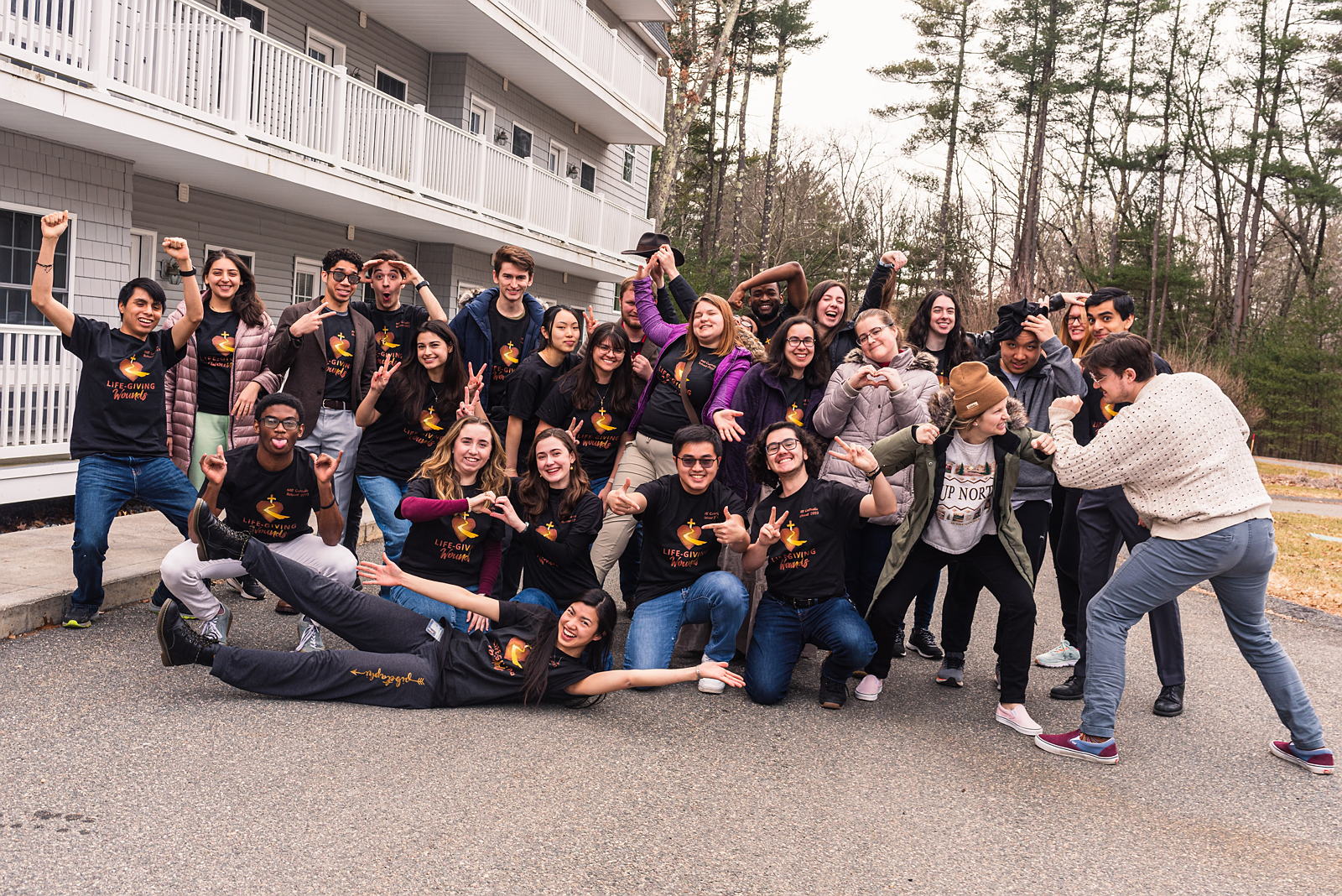 Group photo of Tech Catholic members in silly poses