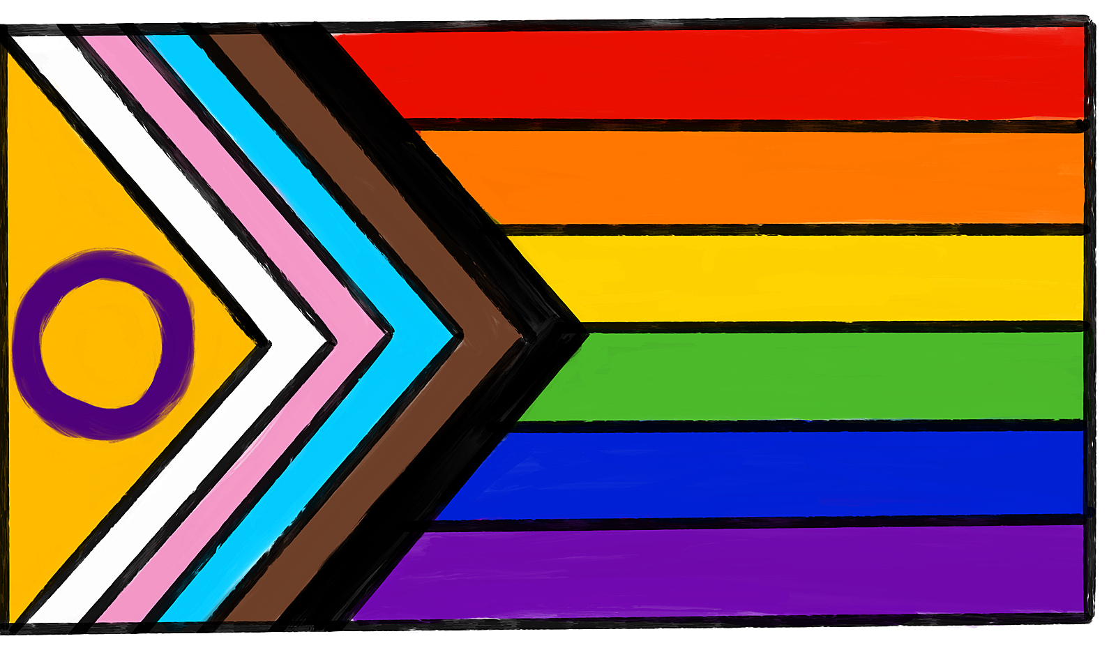 Inclusive pride flag painted in a rainbow of colors